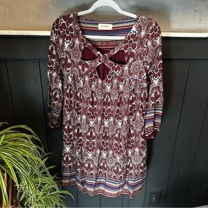 The NINES‎ Border Mixed Print Cutout Neck Shift Fall Dress Size S
